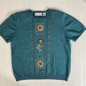 Vintage Alfred Dunner embroidered and beaded short sleeve sweater PXL